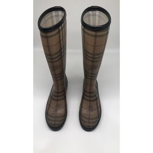 EUC Womens Burberry Nova Check Rain Boots Shoes Weather Designer US 8M EU Sz 39